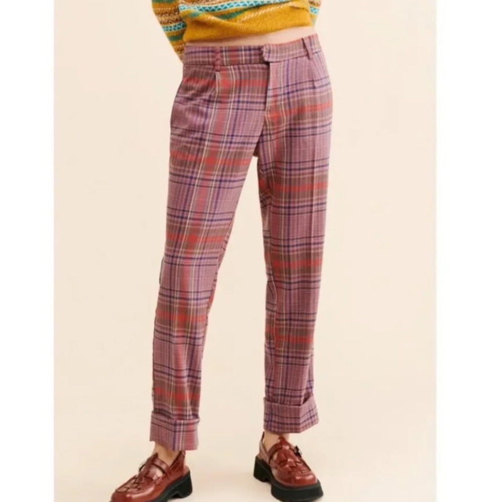 💜FREE PEOPLE All For Me Low Waist Slim Fit Plaid Trousers💜VEUC $98